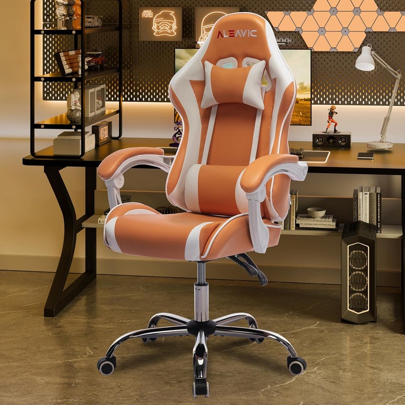 ALEAVIC Gaming Chair for Adults, High Back Ergonomic Computer Gaming Chair with Headrest and Lumbar Support, Orange - Image 4